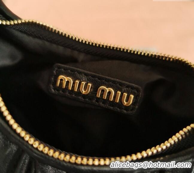 Pretty Style Miu Miu Wander Matelasse Nappa Leather Hobo Mini bag 5BP078 Black/Gold