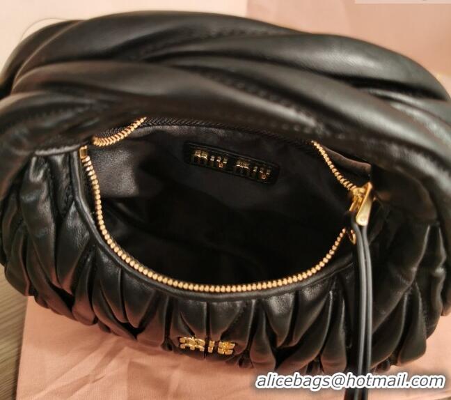 Pretty Style Miu Miu Wander Matelasse Nappa Leather Hobo Mini bag 5BP078 Black/Gold