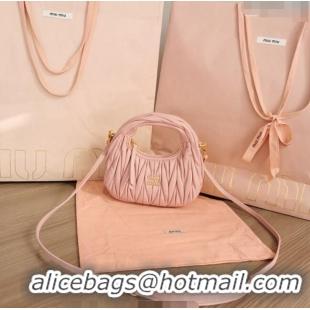 Super Quality Miu Miu Wander Matelasse Nappa Leather Hobo Mini bag 5BP078 Light Pink