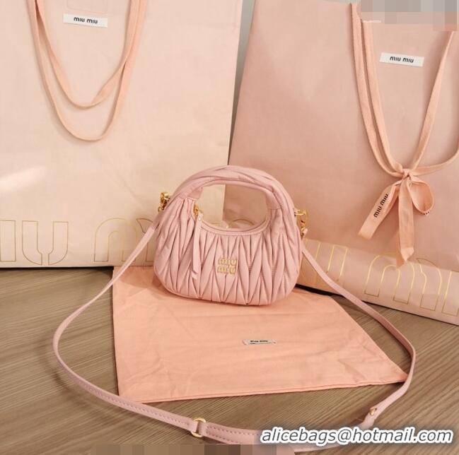 Super Quality Miu Miu Wander Matelasse Nappa Leather Hobo Mini bag 5BP078 Light Pink