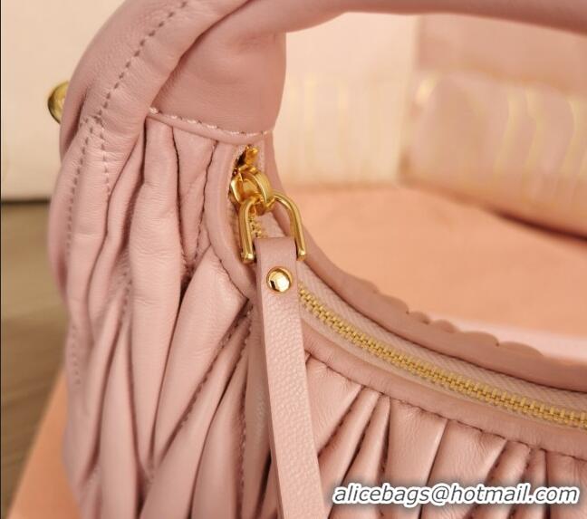 Super Quality Miu Miu Wander Matelasse Nappa Leather Hobo Mini bag 5BP078 Light Pink