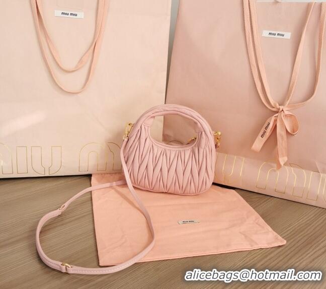 Super Quality Miu Miu Wander Matelasse Nappa Leather Hobo Mini bag 5BP078 Light Pink