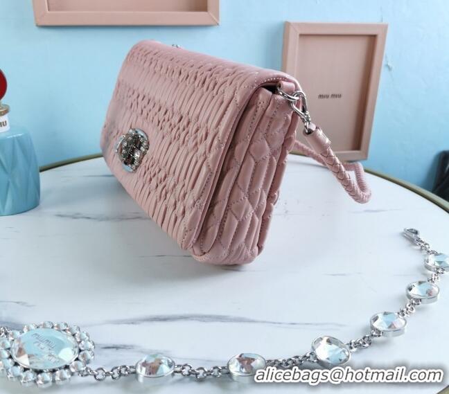 Pretty Style Miu Miu Iconic Crystal Cloqué Nappa leather bag 5BD233 Light Pink 2024