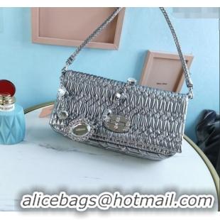 Top Grade Miu Miu Iconic Crystal Cloqué Nappa leather bag 5BD233 Silver 2024