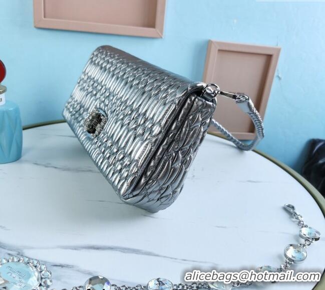 Top Grade Miu Miu Iconic Crystal Cloqué Nappa leather bag 5BD233 Silver 2024