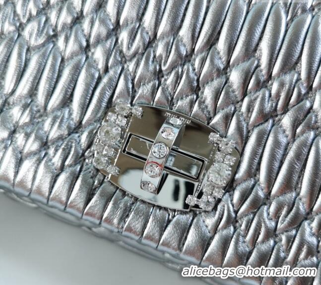 Top Grade Miu Miu Iconic Crystal Cloqué Nappa leather bag 5BD233 Silver 2024