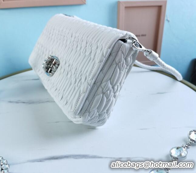 Reasonable Price Miu Miu Iconic Crystal Cloqué Nappa leather Bag 5BD233 White 2024