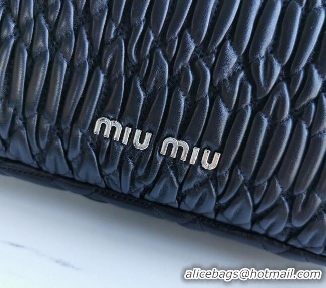 Original Cheap Miu Miu Iconic Crystal Cloqué Nappa leather bag 5BD233 Black 2024