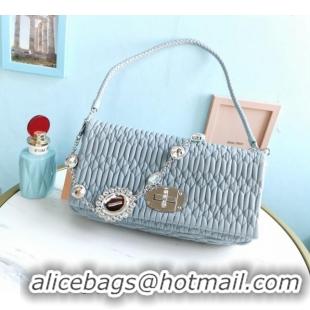 Buy Fashionable Miu Miu Iconic Crystal Cloque Nappa leather bag 5BD233 Pale Blue 2024