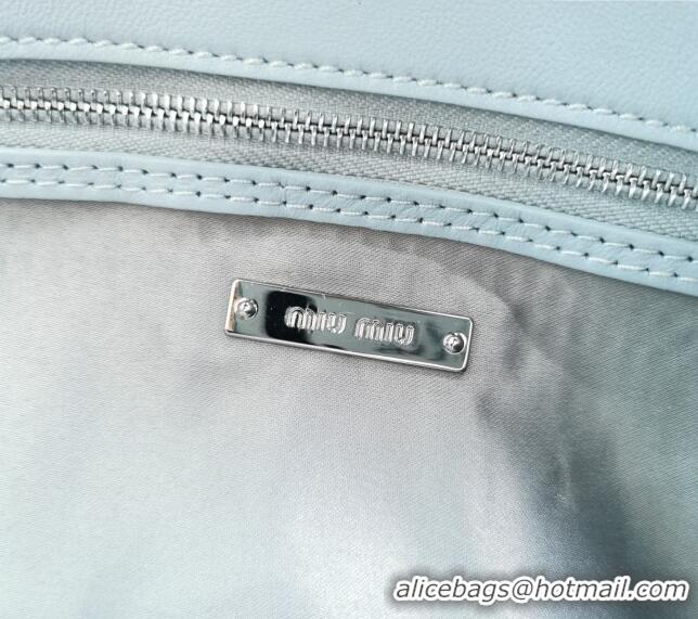 Buy Fashionable Miu Miu Iconic Crystal Cloque Nappa leather bag 5BD233 Pale Blue 2024