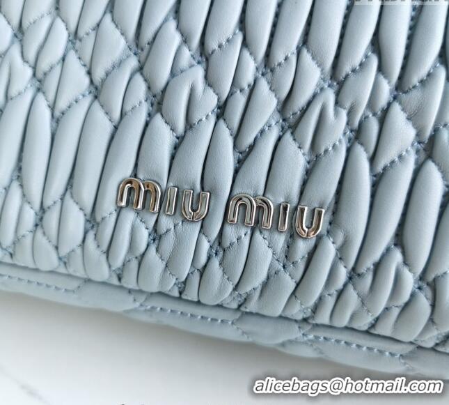 Buy Fashionable Miu Miu Iconic Crystal Cloque Nappa leather bag 5BD233 Pale Blue 2024