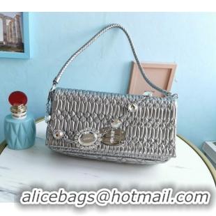 Shop Cheap Miu Miu Iconic Crystal Cloque Nappa leather bag 5BD233 Silver 2024