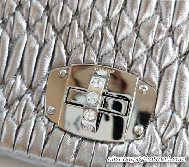 Shop Cheap Miu Miu Iconic Crystal Cloque Nappa leather bag 5BD233 Silver 2024