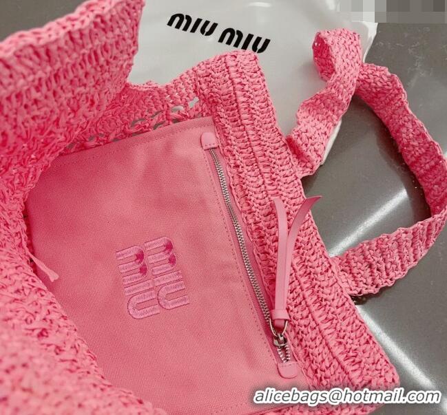 Well Crafted Miu Miu Crochet Straw Tote bag 0305 Pink 2024