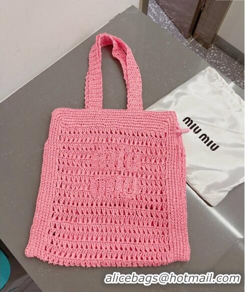 Well Crafted Miu Miu Crochet Straw Tote bag 0305 Pink 2024