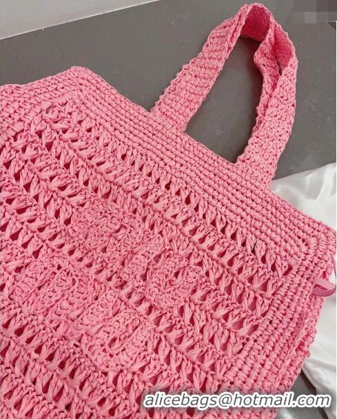 Well Crafted Miu Miu Crochet Straw Tote bag 0305 Pink 2024