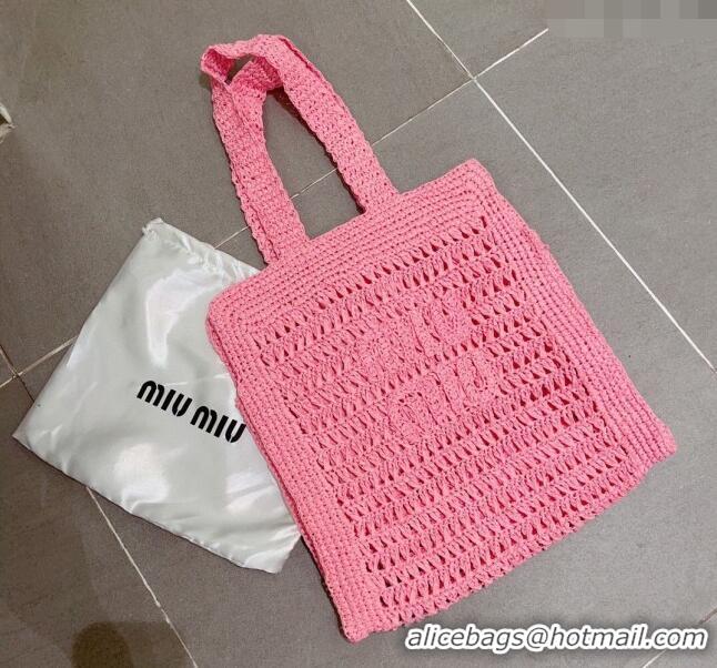 Well Crafted Miu Miu Crochet Straw Tote bag 0305 Pink 2024