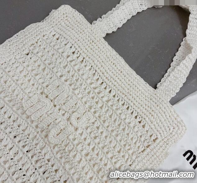 Sophisticated Grade Miu Miu Crochet Straw Tote bag 0305 White 2024