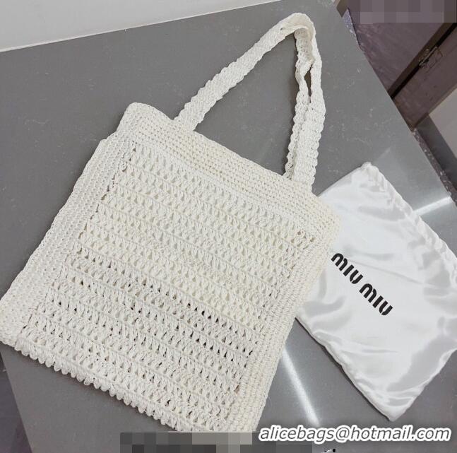 Sophisticated Grade Miu Miu Crochet Straw Tote bag 0305 White 2024