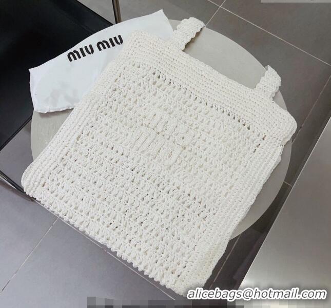 Sophisticated Grade Miu Miu Crochet Straw Tote bag 0305 White 2024