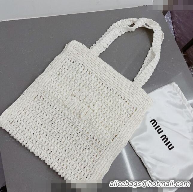 Sophisticated Grade Miu Miu Crochet Straw Tote bag 0305 White 2024