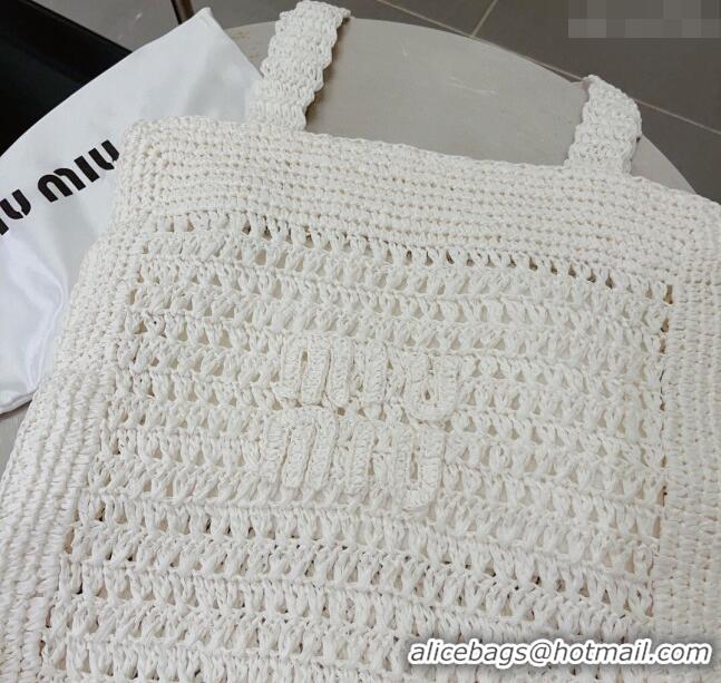 Sophisticated Grade Miu Miu Crochet Straw Tote bag 0305 White 2024