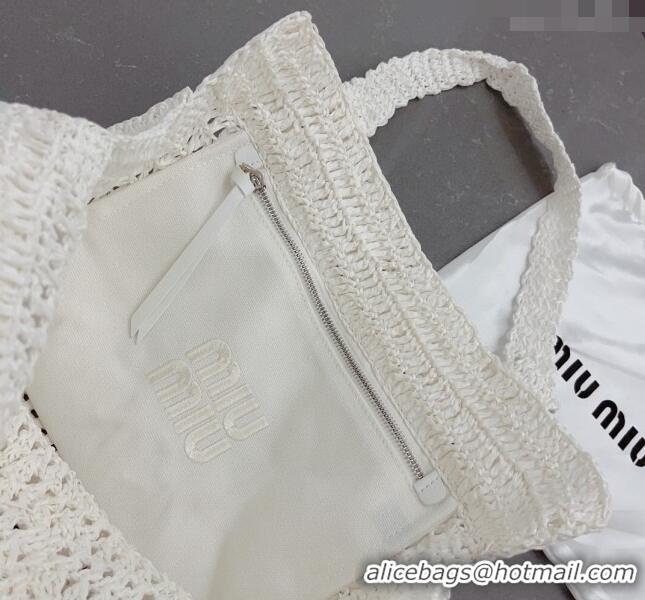 Sophisticated Grade Miu Miu Crochet Straw Tote bag 0305 White 2024