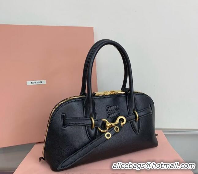 Top Quality Miu Miu Aventure nappa leather top-handle bag 5BB168 Black 2024