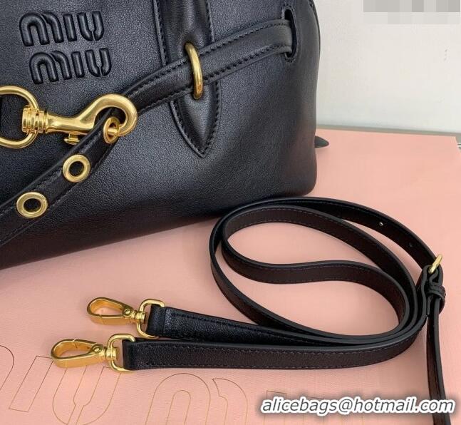 Top Quality Miu Miu Aventure nappa leather top-handle bag 5BB168 Black 2024