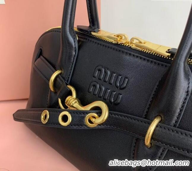 Top Quality Miu Miu Aventure nappa leather top-handle bag 5BB168 Black 2024