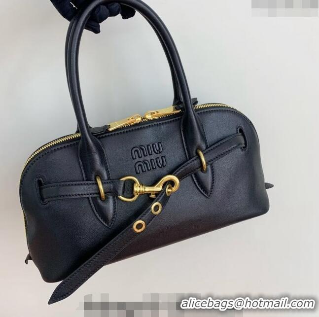 Top Quality Miu Miu Aventure nappa leather top-handle bag 5BB168 Black 2024