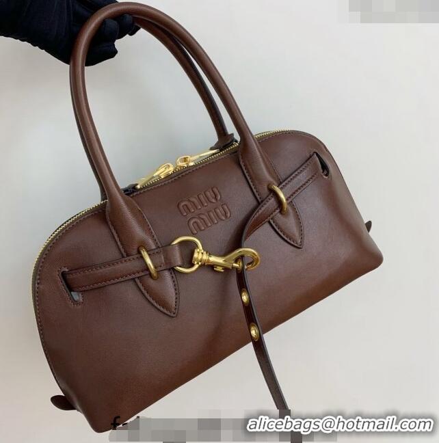 Market Sells Miu Miu Aventure nappa leather top-handle bag Briarwood 5BB168 Brown 2024