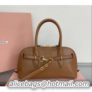 Shop Grade Miu Miu Aventure nappa leather top-handle bag 5BB168 Light Brown 2024