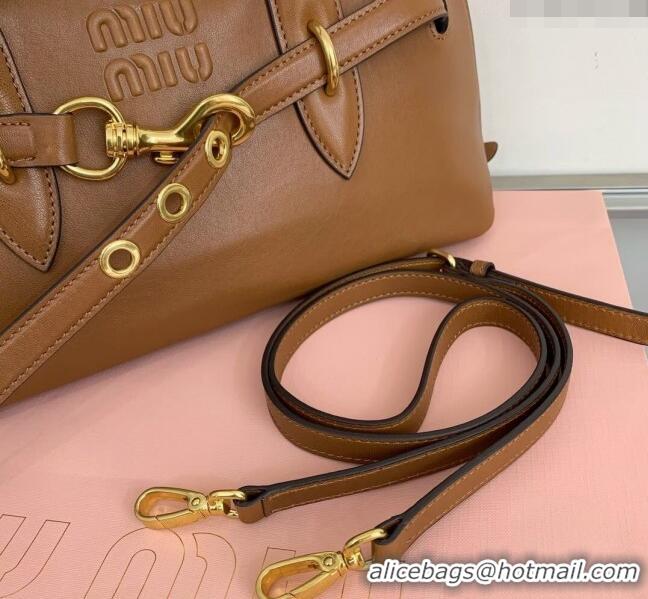 Shop Grade Miu Miu Aventure nappa leather top-handle bag 5BB168 Light Brown 2024