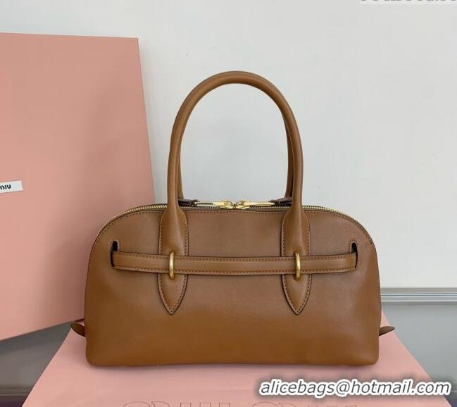 Shop Grade Miu Miu Aventure nappa leather top-handle bag 5BB168 Light Brown 2024