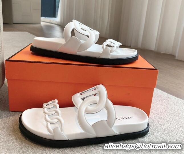 Best Product Hermes Extra Chain Flat Slide Sandals in Calfskin Leather White Upper 815021