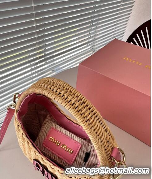 Low Price Miu Miu Wander wicker handbag 5BC125 Beige/Pink 2023