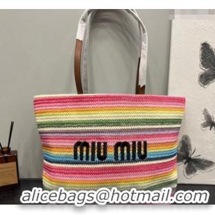 Trendy Design Miu Miu Crochet Straw Tote bag 0305 Pink/Multi 2024