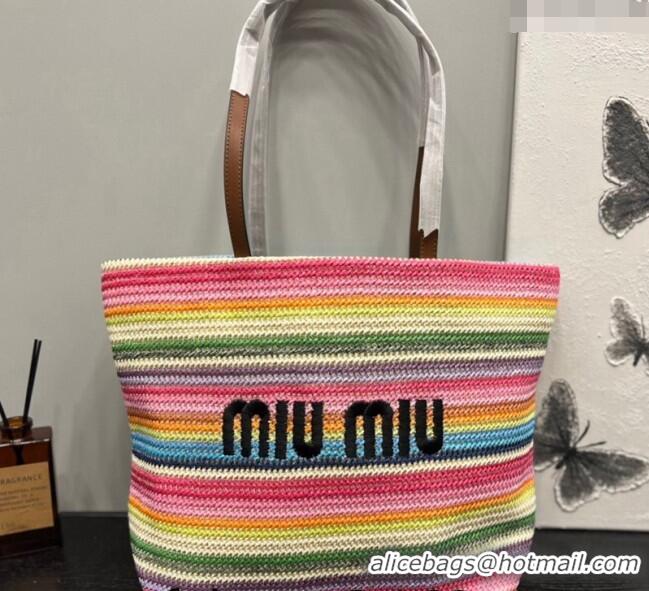 Trendy Design Miu Miu Crochet Straw Tote bag 0305 Pink/Multi 2024