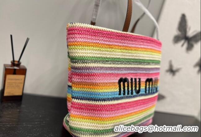 Trendy Design Miu Miu Crochet Straw Tote bag 0305 Pink/Multi 2024