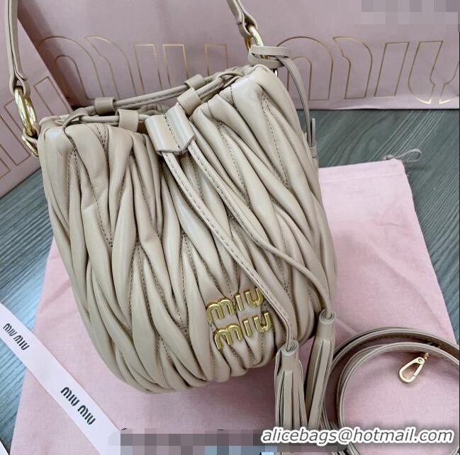 Inexpensive Miu Miu Matelassé nappa leather bucket bag 5BE085 Beige 2024