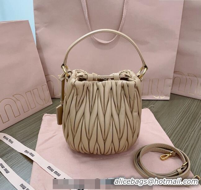 Inexpensive Miu Miu Matelassé nappa leather bucket bag 5BE085 Beige 2024