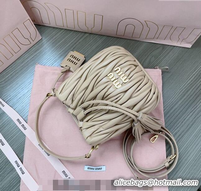 Inexpensive Miu Miu Matelassé nappa leather bucket bag 5BE085 Beige 2024