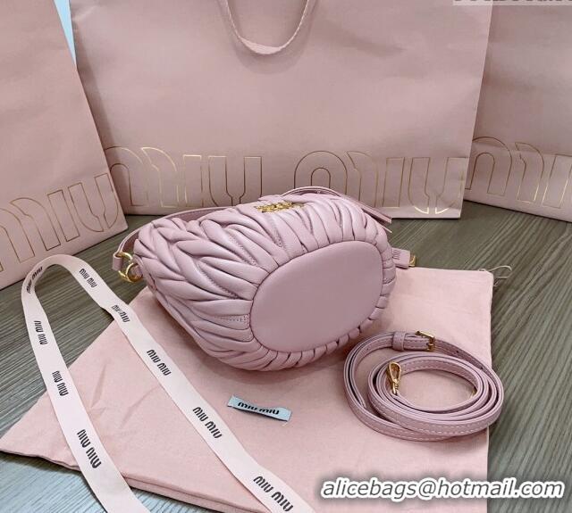 Top Grade Miu Miu Matelassé nappa leather bucket bag 5BE085 Pink 2024