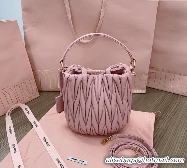 Top Grade Miu Miu Matelassé nappa leather bucket bag 5BE085 Pink 2024