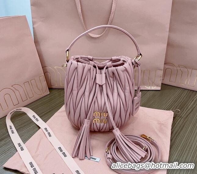 Top Grade Miu Miu Matelassé nappa leather bucket bag 5BE085 Pink 2024