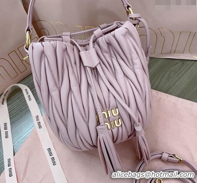 Top Grade Miu Miu Matelassé nappa leather bucket bag 5BE085 Pink 2024