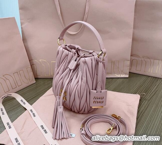 Top Grade Miu Miu Matelassé nappa leather bucket bag 5BE085 Pink 2024