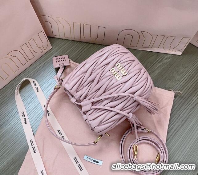 Top Grade Miu Miu Matelassé nappa leather bucket bag 5BE085 Pink 2024