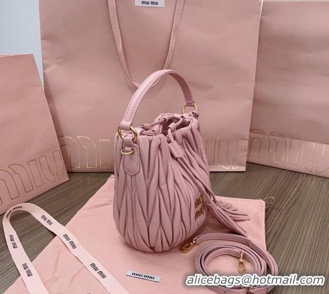 Top Grade Miu Miu Matelassé nappa leather bucket bag 5BE085 Pink 2024